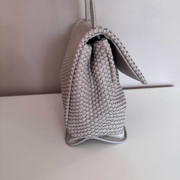 Christopher Kon Woven Leather Flap Adjustable Strap Crossbody Bag Light Gray - Picture 5 of 11